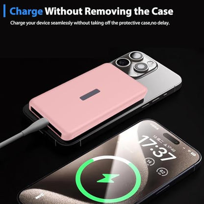 Case for TORRAS MiniMag Power Bank 10000mAh,Silicone Protective Cover with Shockproof Bumper,Anti-Fingerprint Dust Resistant,Washable Non-Slip Skin,Charge-Through Cutout,Portable Travel Sleeve,Pink - color: Pink