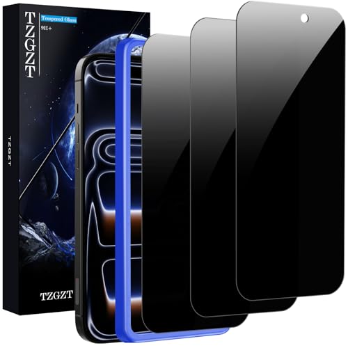 TZGZT Privacy Screen Protectors for iPhone 17 Pro Max, Tempered Glass, HD - color: iPhone 17 Pro Max-3Pack-Black