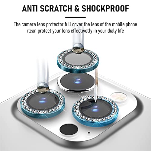 Suoman 3-Pack for iPhone 13 Pro Max/iPhone 13 Pro Camera Lens Protector, 9H Hardness Tempered Glass Film, [Flash Diamonds] [Does not Affect Night Shots] Individual Metal Protective Cover -Blue - color: Diamond Blue