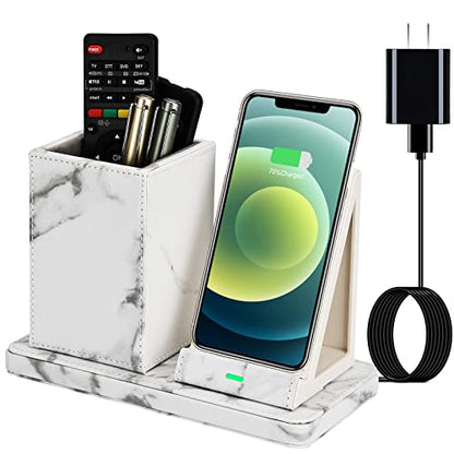Wireless Charger with Desk Organizer, Wireless Charging Station for iPhone 13/13 Pro Max/13 Pro/12 Series/11/XS Max/XR/X/8Plus/SE 2, Wireless Charging Stand with Leather… (Marble) - color: Marble
