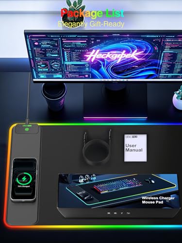 Wireless Charging Mouse Pad Gaming, 31.5"x15.8" Large Desk Mat, Waterproof - color: RGB-31.5"x15.8"