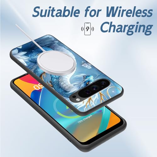 for Google Pixel 9 Pro XL Phone Case TPU Shockproof Full Body Protection Cover 6.8" Cute Dragon Light Blue for Pixel 9 Pro XL Lightweight Compatible Wireless Charging Screen Protector Film - color: Cute Dragon Light Blue