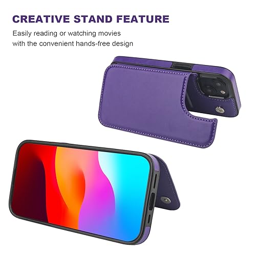 ONETOP for iPhone 15 Wallet Case with Credit Card Holder,Purple | Kickstand,ID/Cash Holder,Case Wallet with Card Slots,Double Magnetic Clasp,Durable PU Leather Shockproof Cover for Women Men - color: Purple