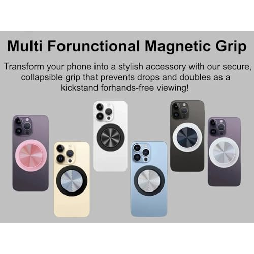 Magnetic Foldable Phone Grip Holder for Samsung Mount Socket Pocket for Magsafe iPhone 17 16 15 14 N52 Magnet Ring Finger Expanding Stand (Black Silvery)