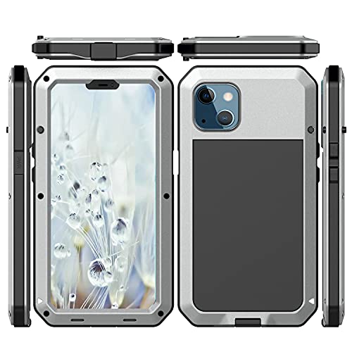 for iPhone 13 Case, 360 Full Body Protective Cover Heavy Duty Shockproof Tough Armour Aluminum Metal Case with Silicone Built-in Screen Protector for Apple iPhone 13 6.1 Inch - Silver - color: Silver