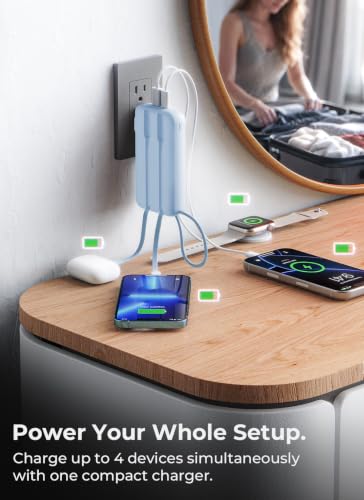 Portable Charger 50000mAh, Power Bank with Built-in Cables & Wall Plug - color: Blue