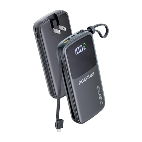 10000mAh Portable Charger Power Bank with Two Cables and Wall Plug