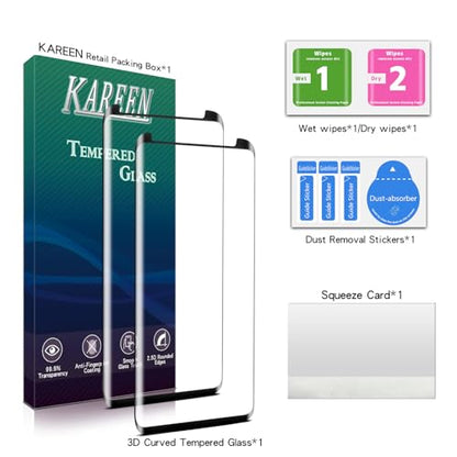 KAREEN 2 Pack Screen Protector for Samsung Galaxy S9 Plus Tempered Glass | 3D Curved Full Coverage Film, 9H Hardness, Anti-Scratch, Case Friendly - size: Galaxy S9 Plus 6.2-inch