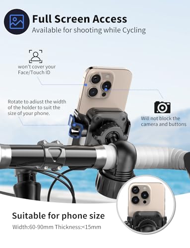 Motorcycle Phone Mount, [No Block Camera] [Anti-Shake Design] Bike Phone Holder, [Silicone Wrapped] Handlebar Cell Phone Mount for Bike/Scooter/ATV, Fits iPhone 17/16/15/14/13 Pro Max & 4.7"-7" Phones