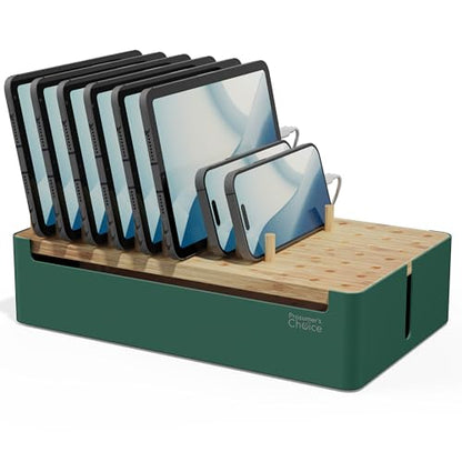 Prosumer's Choice Bamboo Charging Station - Multi Charger Station Organizer - Desk Docking Station for Phones, Tablets, Laptop - Wooden Charging Station with Removable Dividers - Cables Not Included