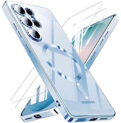 Magnetic for Samsung Galaxy S26 Ultra Case with 2X Screen Protector & Full Camera Cover,Fit with MagSafe,Plating Soft Glossy Luxury Shockproof Women Girls Phone Cases for Galaxy S 26 Ultra,Sky Blue - color: Sky Blue-Samsung Galaxy S26 Ultra