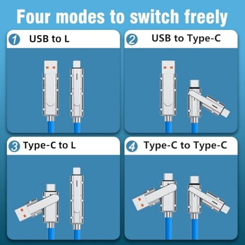SWLIFL 2 Pack USB C to C Cable Chubby Silicone 4 in 1 USB C Charging Cable - color: Blue+Blue