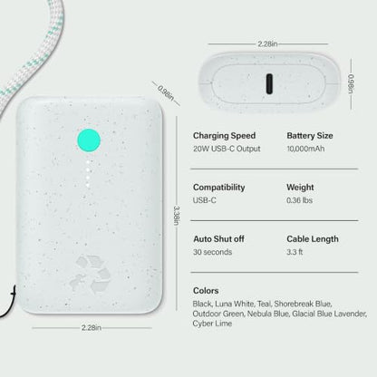 Nimble Champ Portable Charger, 10000mAh Power Bank, 20W Dual USB-C Charging - color: Luna White