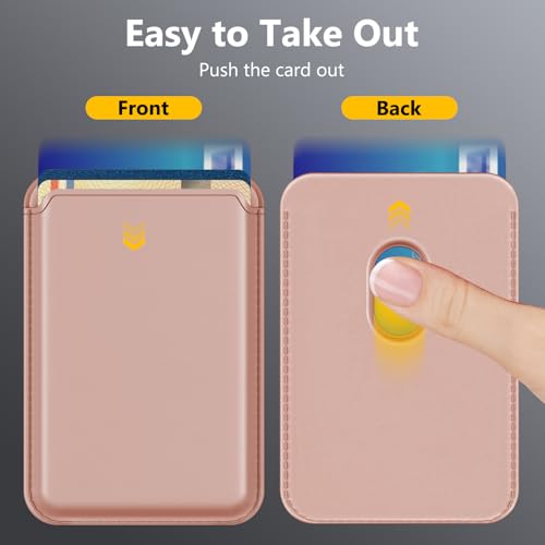 Homsctect Upgraded for MagSafe Wallet, Magnetic Phone Wallet 3 Cards Holder, Powerful 23 Magnets&Credit Card RFID Blocking, Slim&Leather, Magnetic Wallet for iPhone 16/15/14/13/12 Series-Rose Gold - color: Rose Gold