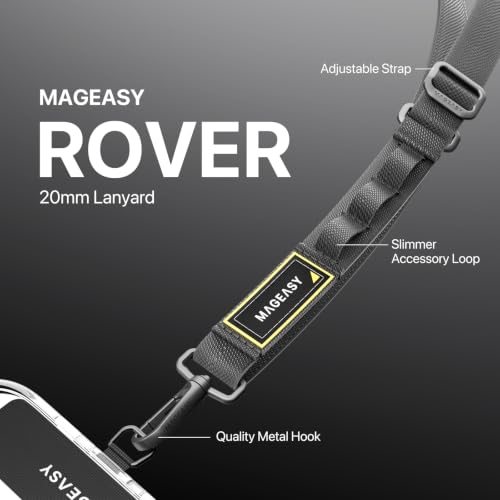 MAGEASY Rover iPhone Lanyard Crossbody with Tether Tab & Attachment Loop, Adjustable Anti Theft Phone Strap for Samsung Google Pixel Phone, 20mm Neck Shoulder Lanyard (Single Clip, Gray) - color: Gray, size: Single Clip