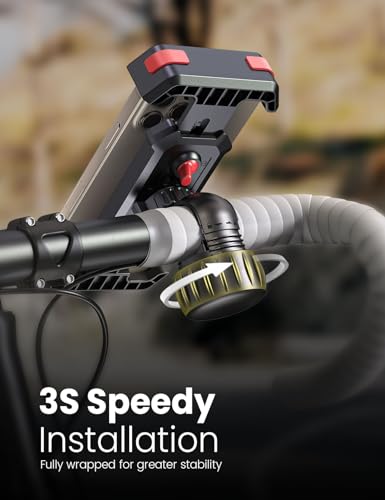 Pnitri 2026 New Upgraded Bike Phone Holder Handlebar - 1S Quick Install, Motorcycle Phone Mount, Bicycle Phone Holder fit Large Phone Case for iPhone Samsung, Dirt Scooter Mini Bike Accessories - color: Black
