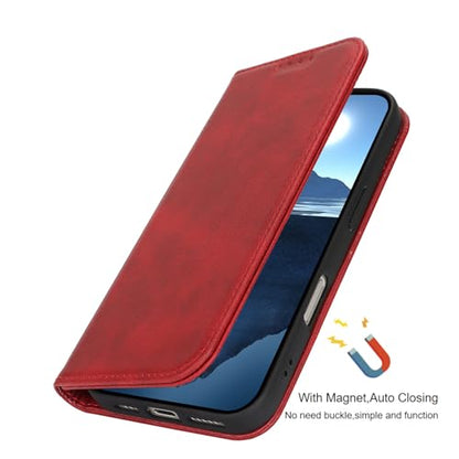 Wallet Case for iPhone 16,Premium PU Leather Flip Folio Case with Card Slot,Stand Holder and Magnetic Closure TPU Shockproof Interior Protective Case,6.1 Inch,Red | Premium PU Leather, Flip Folio Purse Case, with Card Slot, Stand Holder,Magnetic Closure,