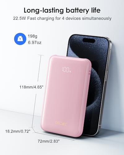 Portable Charger 10000mAh, 22.5W Fast Charging Power Bank - color: Pink