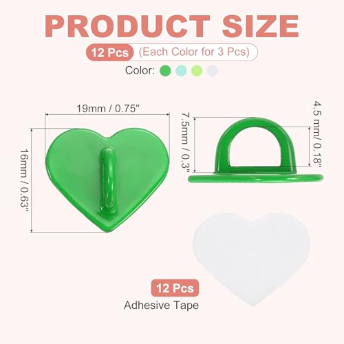 MECCANIXITY 12 Pcs Heart Phone Charm Hook, Adhesive Cell Phone Charm Holder Metal Finger Grip Loop for DIY Case Pad Tablet, White/Fruit Green/Mint Green - color: White/Fruit Green/Mint Green/Grass Green