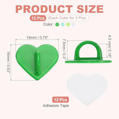 MECCANIXITY 12 Pcs Heart Phone Charm Hook, Adhesive Cell Phone Charm Holder Metal Finger Grip Loop for DIY Case Pad Tablet, White/Fruit Green/Mint Green - color: White/Fruit Green/Mint Green/Grass Green