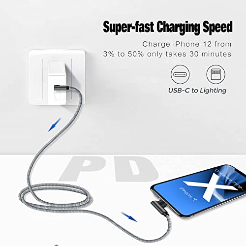 USB-C to Lightning Cable 10ft 90 Degree MFi Nylon Braided Cord - size: 10 FT