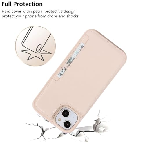 iCoverCase Compatible with iPhone 14 Case with Card Holder, Wallet Case for Women Men RFID Blocking PU Leather Protective Phone Case 6.1 Inch (Beige) - color: Beige
