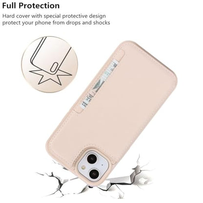 iCoverCase Compatible with iPhone 14 Case with Card Holder, Wallet Case for Women Men RFID Blocking PU Leather Protective Phone Case 6.1 Inch (Beige) - color: Beige