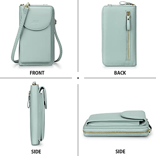 S-ZONE Small Crossbody Bags for Women Phone Purse RFID Blocking Wallet | Card Slots, Vegan Leather, Anti-theft, Multi Pockets, Detachable Adjustable Strap, Travel Eveyday Outing - color: Light Green