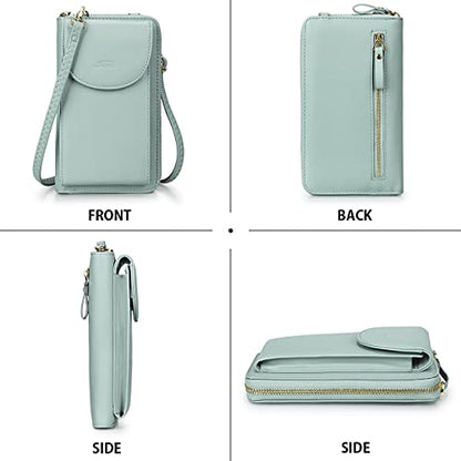 S-ZONE Small Crossbody Bags for Women Phone Purse RFID Blocking Wallet | Card Slots, Vegan Leather, Anti-theft, Multi Pockets, Detachable Adjustable Strap, Travel Eveyday Outing - color: Light Green