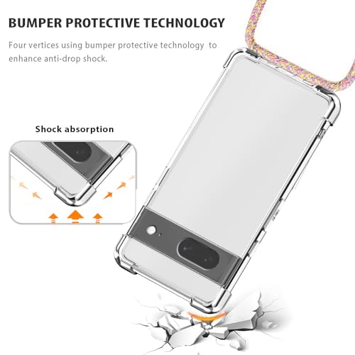 Clear Case for Google Pixel 8 Neck Cord Adjustable Crossbody Strap Phone Case for Women Transparent Soft TPU Anti Scratch Shockproof Protective Cover for Google Pixel 8 - Rainbow Yellow - size: Google Pixel 8