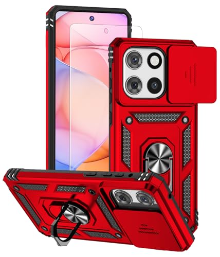 Case for Motorola Moto G Stylus 2025/2026 Case 5G with Tempered Glass Screen Protector, Built in Camera Lens Cover and Ring Holder Kickstand, Soft TPU Hard Back Phone Cover (Kickstand-Red) - color: Kickstand-Red, size: Moto G Stylus 2025/2026