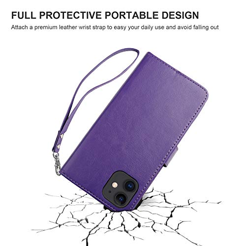 Bocasal Detachable Wallet Case Card Holder for iPhone 11, Purple | Kickstand Card Slots Holder PU Leather Magnetic Shockproof Wrist Strap Removable Flip Protective Cover 6.1 inch - color: Purple