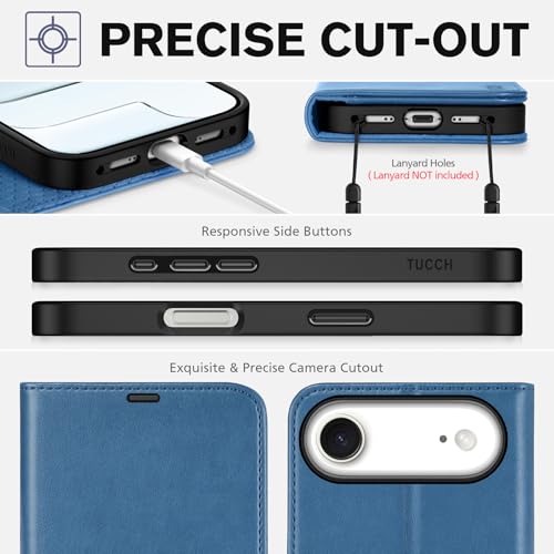 TUCCH Wallet Case for iPhone Air (6.5") 2025, Flip Stand, Light Blue | RFID Blocking, 4 Card Holders, Kickstand, PU Leather, Shockproof TPU Shell, Magnetic Closure, Protective Folio Cover - color: Light Blue