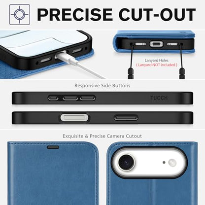 TUCCH Wallet Case for iPhone Air (6.5") 2025, Flip Stand, Light Blue | RFID Blocking, 4 Card Holders, Kickstand, PU Leather, Shockproof TPU Shell, Magnetic Closure, Protective Folio Cover - color: Light Blue