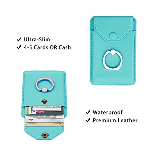 Self Adhesive Phone Card Wallet with Ring Stand Flip Cover, Green - color: Green