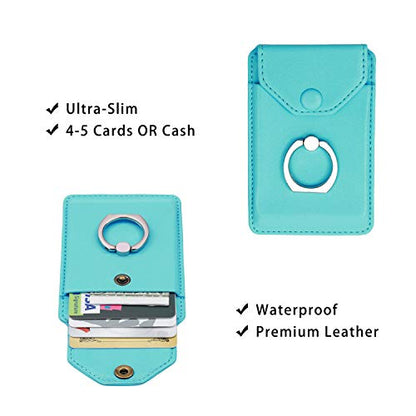 Self Adhesive Phone Card Wallet with Ring Stand Flip Cover, Green - color: Green