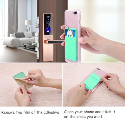 Costyle 4 Pack Slim Adhesive Cell Phone Card Holder Pocket Back of Phone - color: Pink, Gray, Mint Green, Rose