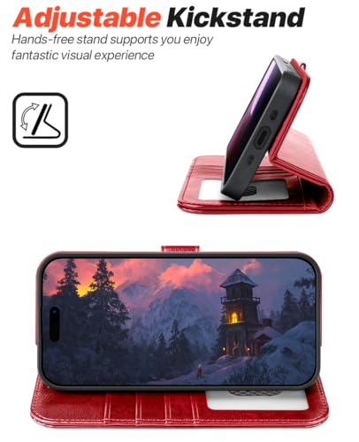 OCASE for iPhone Air Detachable Wallet Case with Card Holder, 2 in 1 PU Leather Flip Folio with RFID Blocking Stand Wrist Strap Shockproof Phone Cover 6.5 Inch 2025, Red - color: Red, size: iPhone Air