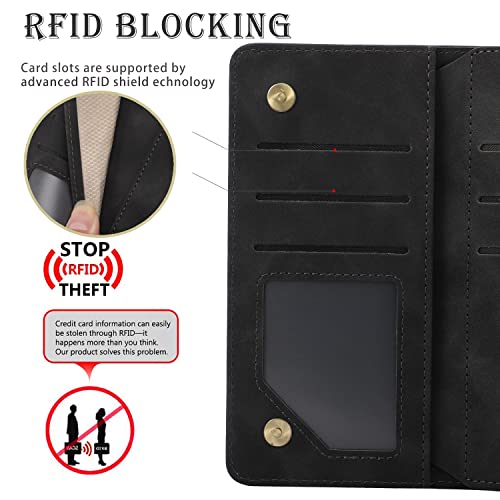RANYOK Wallet Case Compatible with iPhone 13/14 (6.1 inch), Premium PU Leather Zipper Flip Folio Wallet RFID Blocking with Wrist Strap Magnetic Closure Built-in Kickstand Protective Case (Black) - color: Black