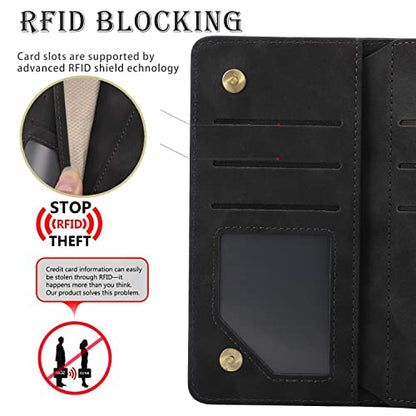 RANYOK Wallet Case Compatible with iPhone 13 Pro (6.1 inch), Premium PU Leather Zipper Flip Folio Wallet RFID Blocking with Wrist Strap Magnetic Closure Built-in Kickstand Protective Case (Black) - color: Black