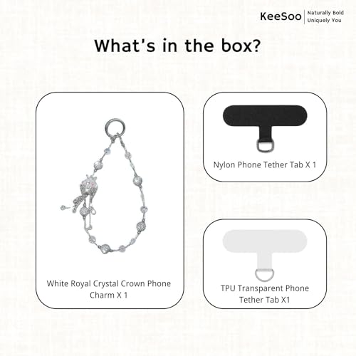 White Royal Crystal Crown Original Design Phone Charm with 2 Tether Tabs – Stylish, Durable, and Hands-Free Phone Chain – Compatible with iPhone, Samsung, Pixel & More - color: 08 White Royal Crystal Crown