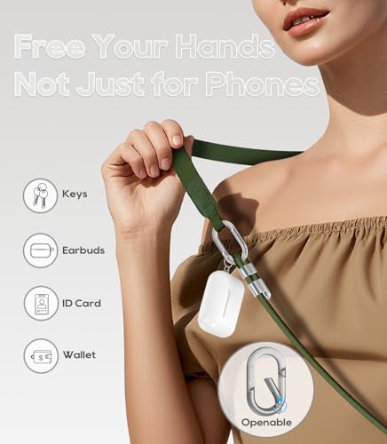 Phone Lanyard Crossbody with Phone Tabs, Adjustable Cellphone Lanyard with Skin-Friendly Neckband and Metal Carabiner - color: Army Green