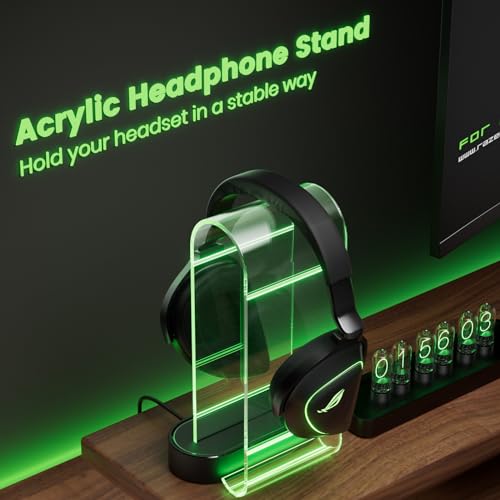Acrylic RGB Headphone Stand w/USB Ports - Eurpmask Gaming Headset Holder| 10 Light Effect| 1 USB-C & 2 USB-A Ports| PC Gaming Accessories with RBG Light for Gamers| Clear Headset Stand for Desk-Clear