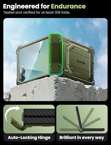 i-Blason for Samsung Galaxy Z Flip 7 Case with Stand & Belt-Clip, Green | Built-in Screen Protector, Hinge Protection, Belt-Clip, KickStand, Full-Body Protection, Military - color: Guldan