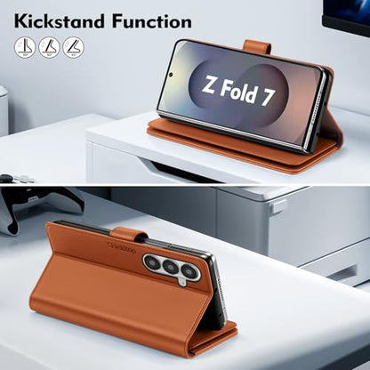 Shieldtop Compatible with Samsung Galaxy Z Fold 7 Wallet Case with Card Holder,Women Man RFID Blocking PU Leather Flip Shockproof Protective Cover Credit Card Holder Slots Kickstand,Light Brown - color: Light Brown, size: Samsung Galaxy Z Fold 7