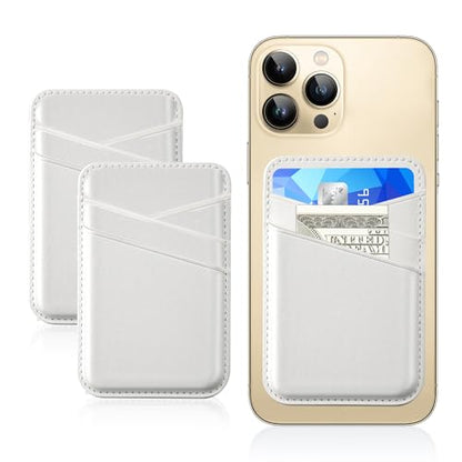 SHANSHUI Phone Wallet, Leather Phone Card Holder Strong Adhesive Stick on Credit ID Business Card Pocket for Back of Cellphone Compatible with iPhone, Most Smartphones, White 2 Pack - color: White+White