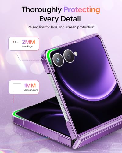 Meifigno for Samsung Galaxy Z Flip 8 Case Compatible with MagSafe, Violet | Raised Camera Protection, Rugged Hinge Protection, Metallic Glossy Plated Edge & Crystal Clear Back, Detachable Glitter Card - color: Cobalt Violet, size: Z Flip 8