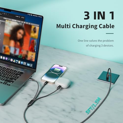 MPATIBY USB C Multi Charging Cable [1Pack 5FT], 3 in 1 Charging Cable - color: Black+Grey, size: 1Pack5FT