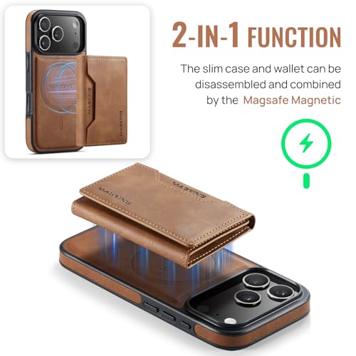 K2 2 in 1 Detachable Magnetic Phone Cases Compatible with iPhone 17 Pro Case with Card Holder RFID Blocking, Compatible with Magsafe Wallet, Leather 6.3'' (Brown, iPhone 17 Pro) - color: Brown, size: iPhone 17 Pro