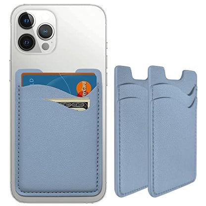 Puxnoin Leather Phone Stretchy Card Holder for Back of Phone, 2Pack Blue - color: Blue